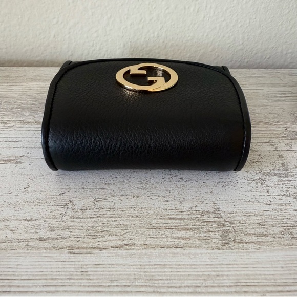 New Gucci G Blondie leather crossbody shoulder bag wallet with gold Chain, black - Picture 7 of 10